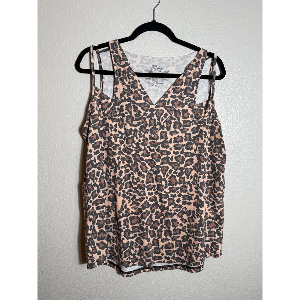 Crazy Train Womens Leopard Cheetah Print Tank Top Size Large Open Shoulder